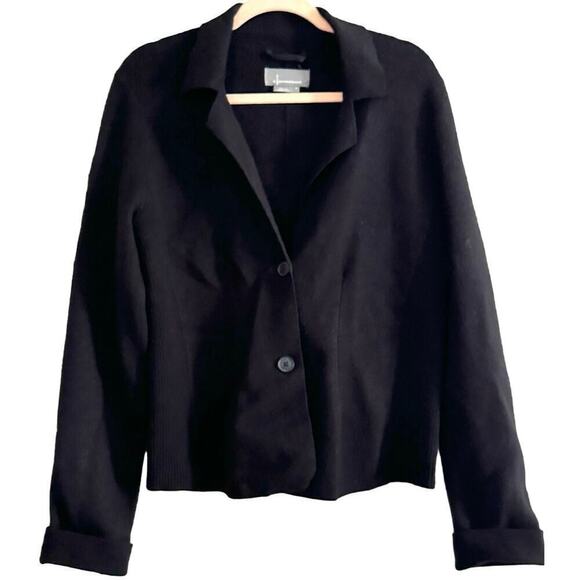 ANTHROPOLOGIE Cotton-Wool Blend Knit Cuff Black Button Front Blazer - Small - Picture 1 of 4